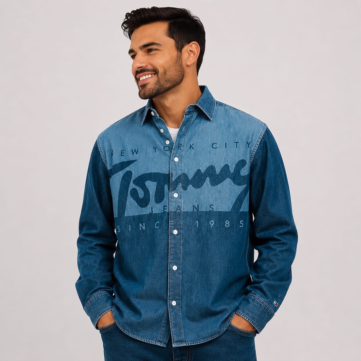 Camisa Manga Larga de Mezclilla Tommy Hilfiger - 78J8886400D4